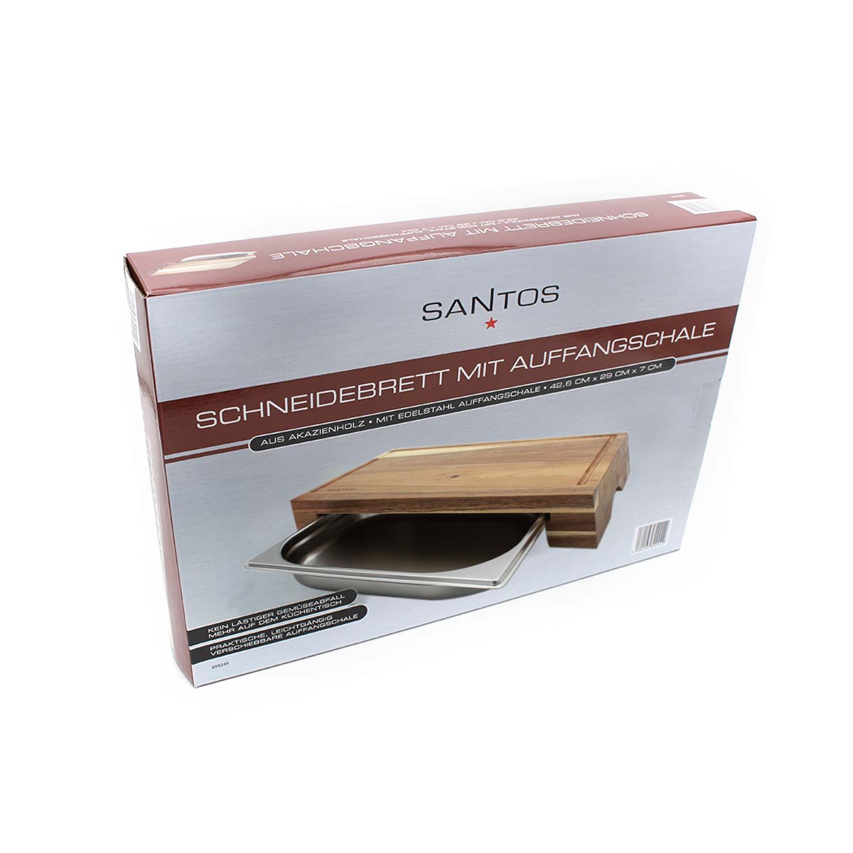 SANTOS Schneidebrett mit Edelstahl-Auffangschale SANTOS Schneidebrett mit Edelstahl-Auffangschale
