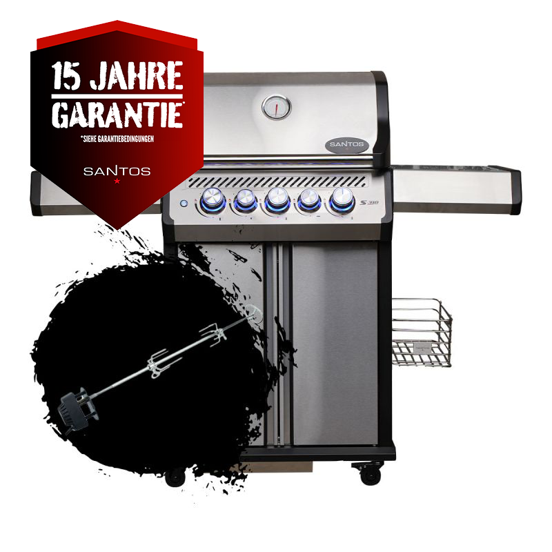 SANTOS S-318 Pro Edelstahl mit IR-Seiten- & Heckbrenner inkl. Drehspiess