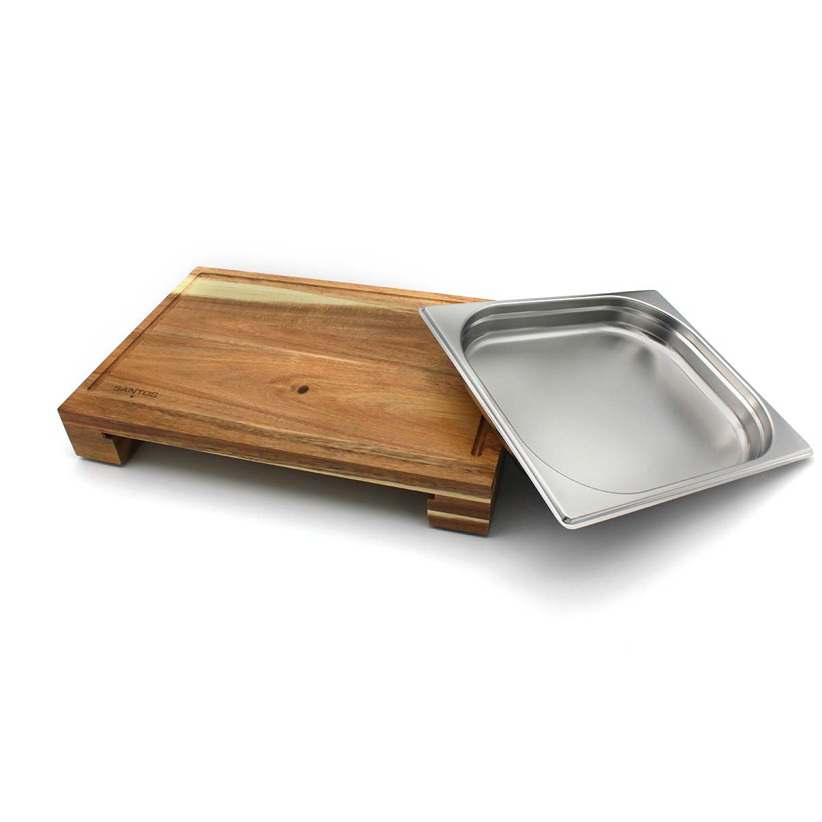 SANTOS Schneidebrett mit Edelstahl-Auffangschale SANTOS Schneidebrett mit Edelstahl-Auffangschale