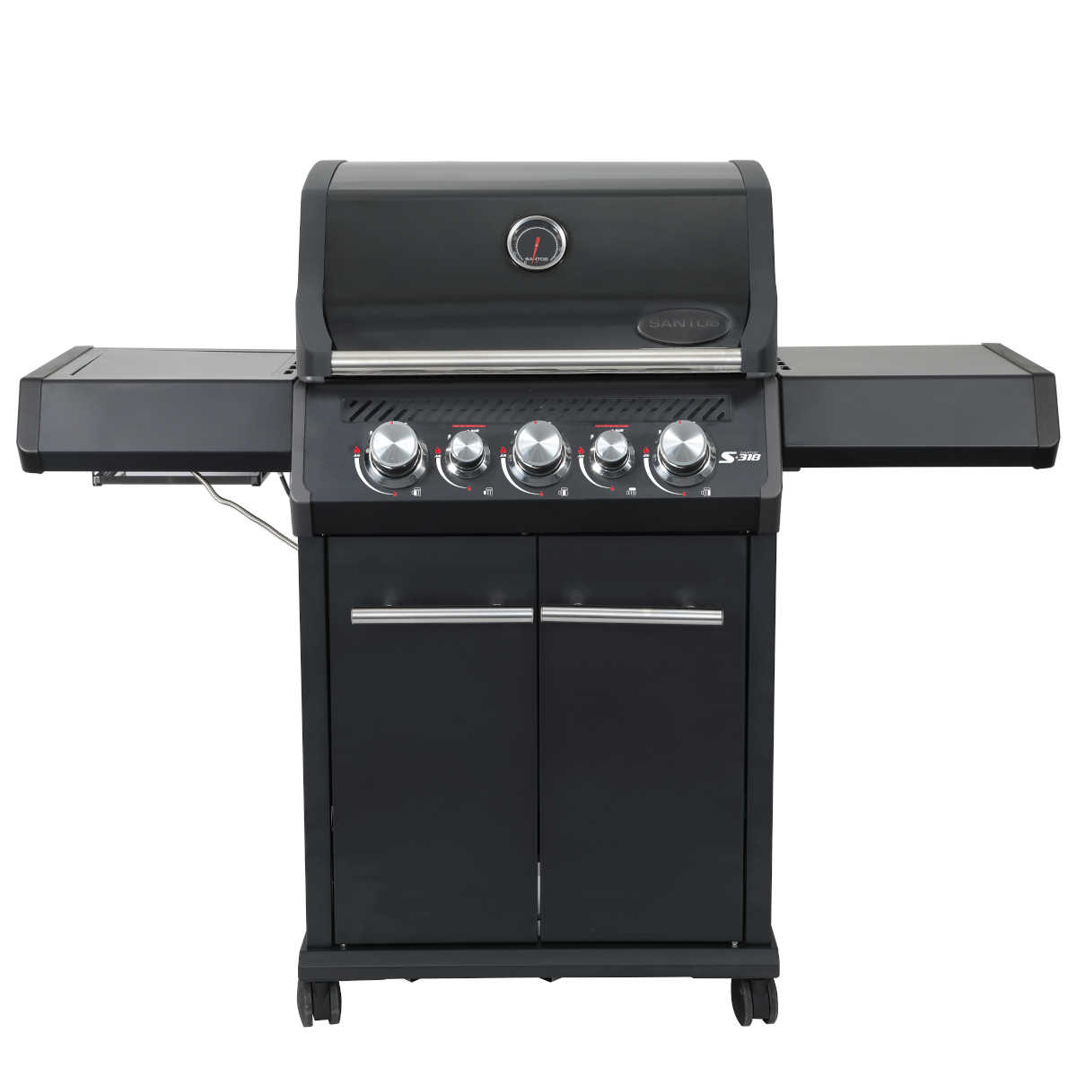 SANTOS Gasgrill S-318 All Black mit IR-Seiten- & Heckbrenner inkl. Drehspiess, Rostheber & Silikonablage