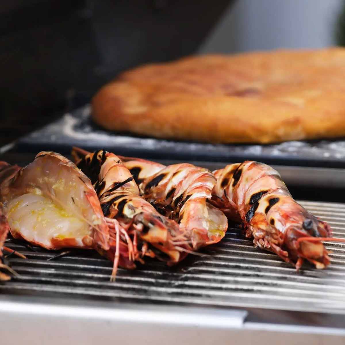 Flammkraft Block Ds Anwendung: Garnelen auf Grillrost