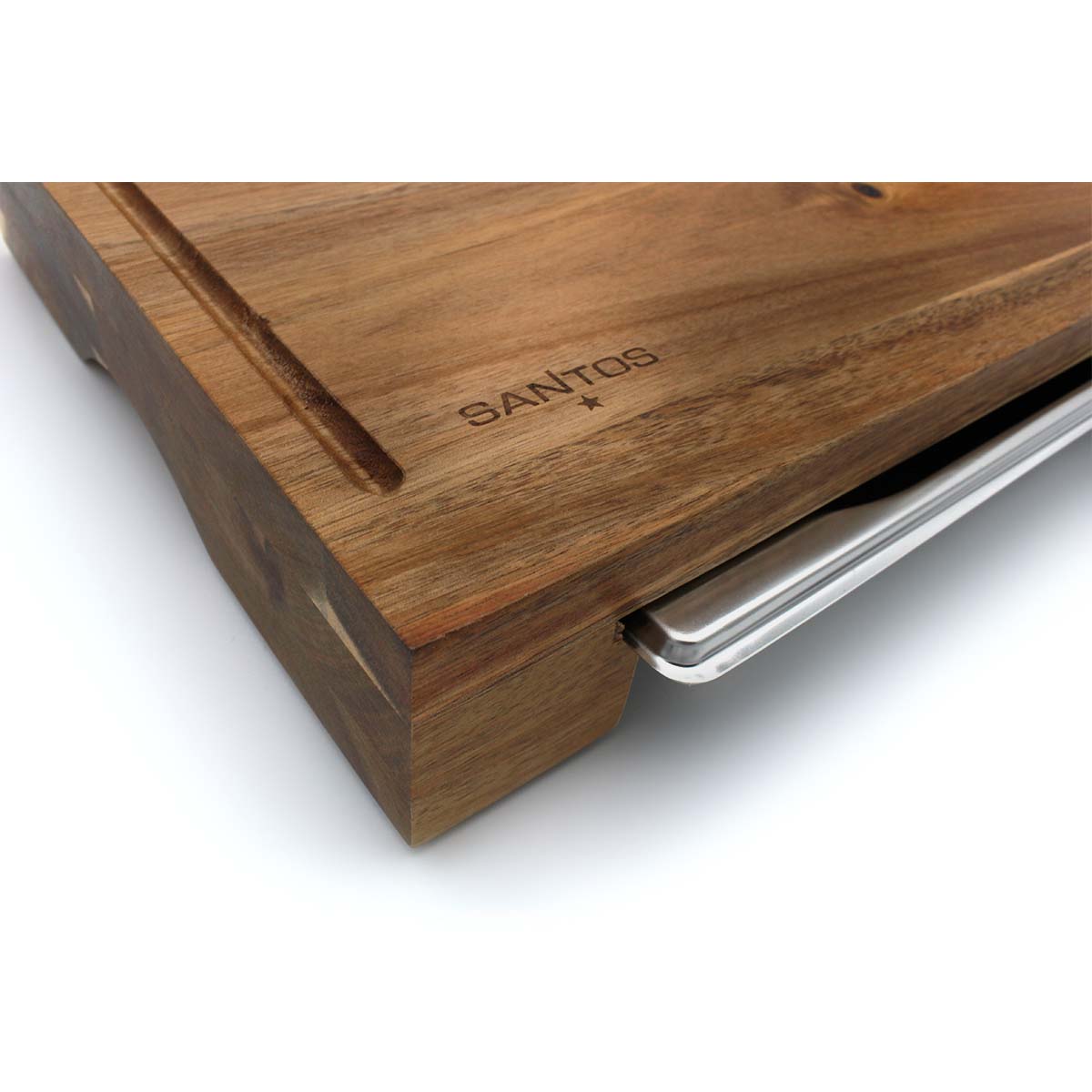 SANTOS Schneidebrett mit Edelstahl-Auffangschale SANTOS Schneidebrett mit Edelstahl-Auffangschale