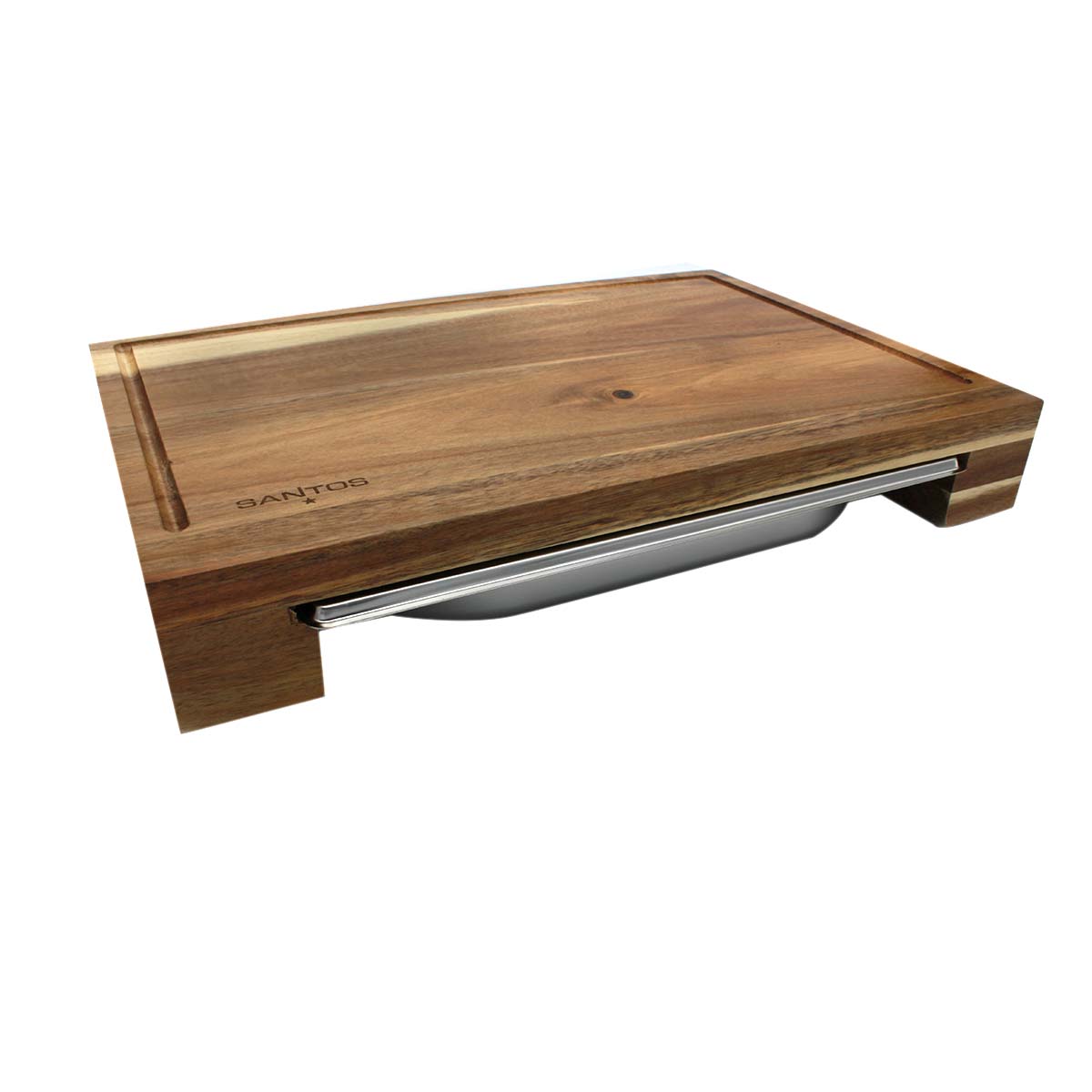 SANTOS Schneidebrett mit Edelstahl-Auffangschale SANTOS Schneidebrett mit Edelstahl-Auffangschale