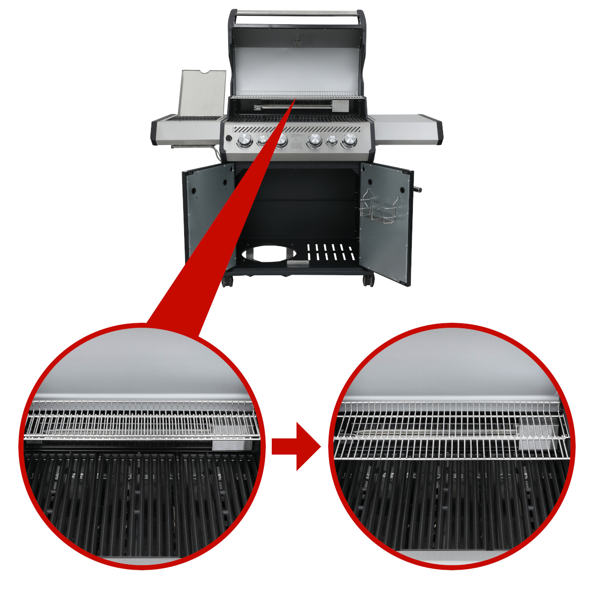 SANTOS Gasgrill S-418, Seiten- & Heckbrenner, Edelstahl inkl. Drehspieß, Rostheber & Silikonablage