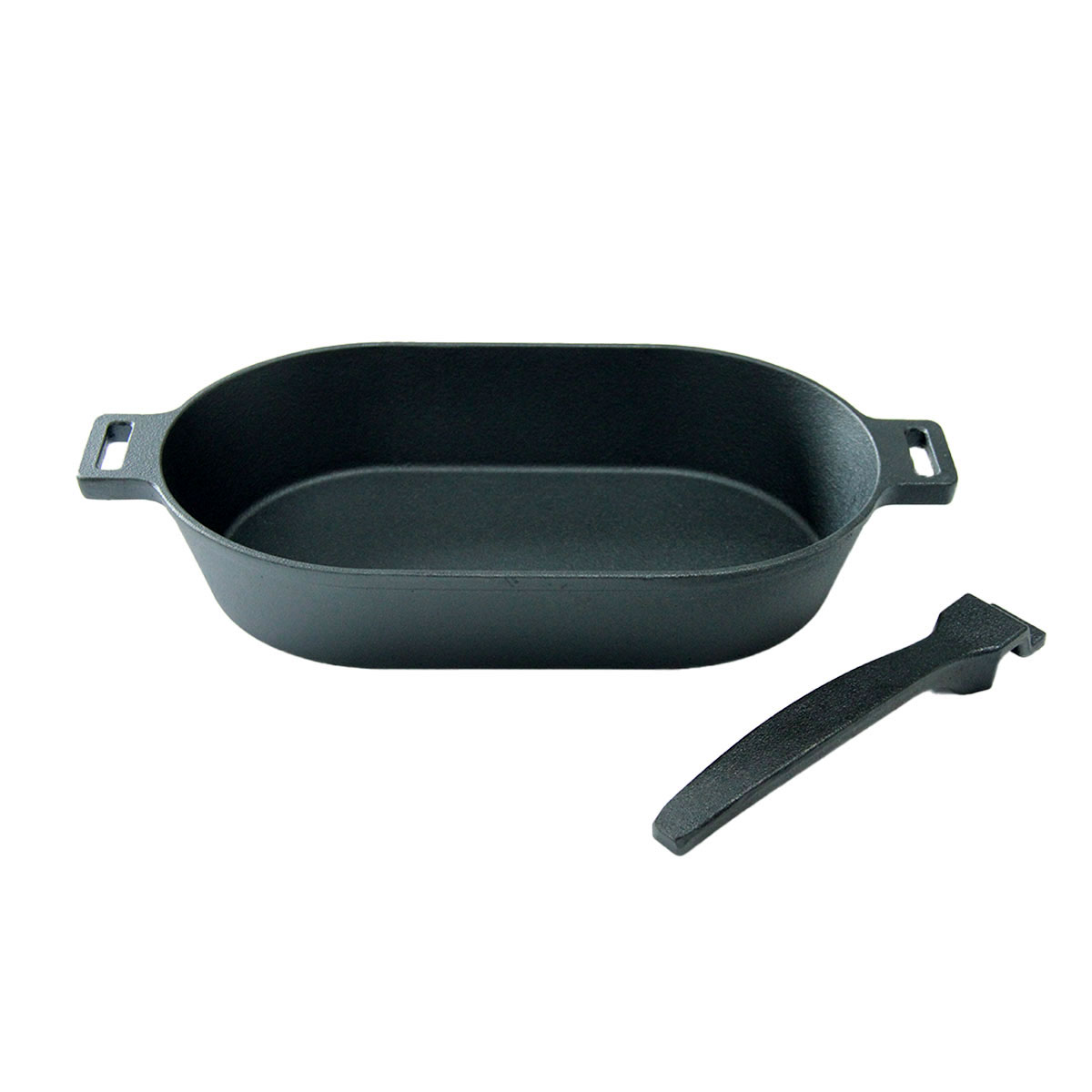 SANTOS Gusseiserne Grillpfanne | oval mit abnehmbarem Griff | 36 x 19 cm