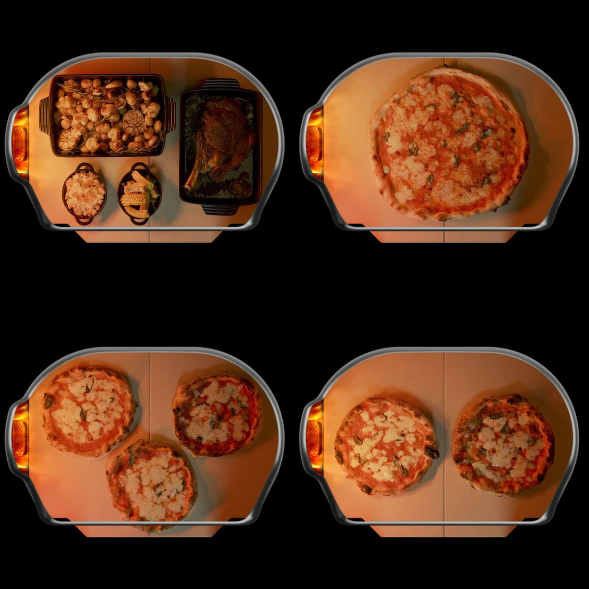 Gozney Pizzaofen Dome Gen 2.0 XL | Cremeweiss Grillfläche mit vier Anwendungsbeispielen