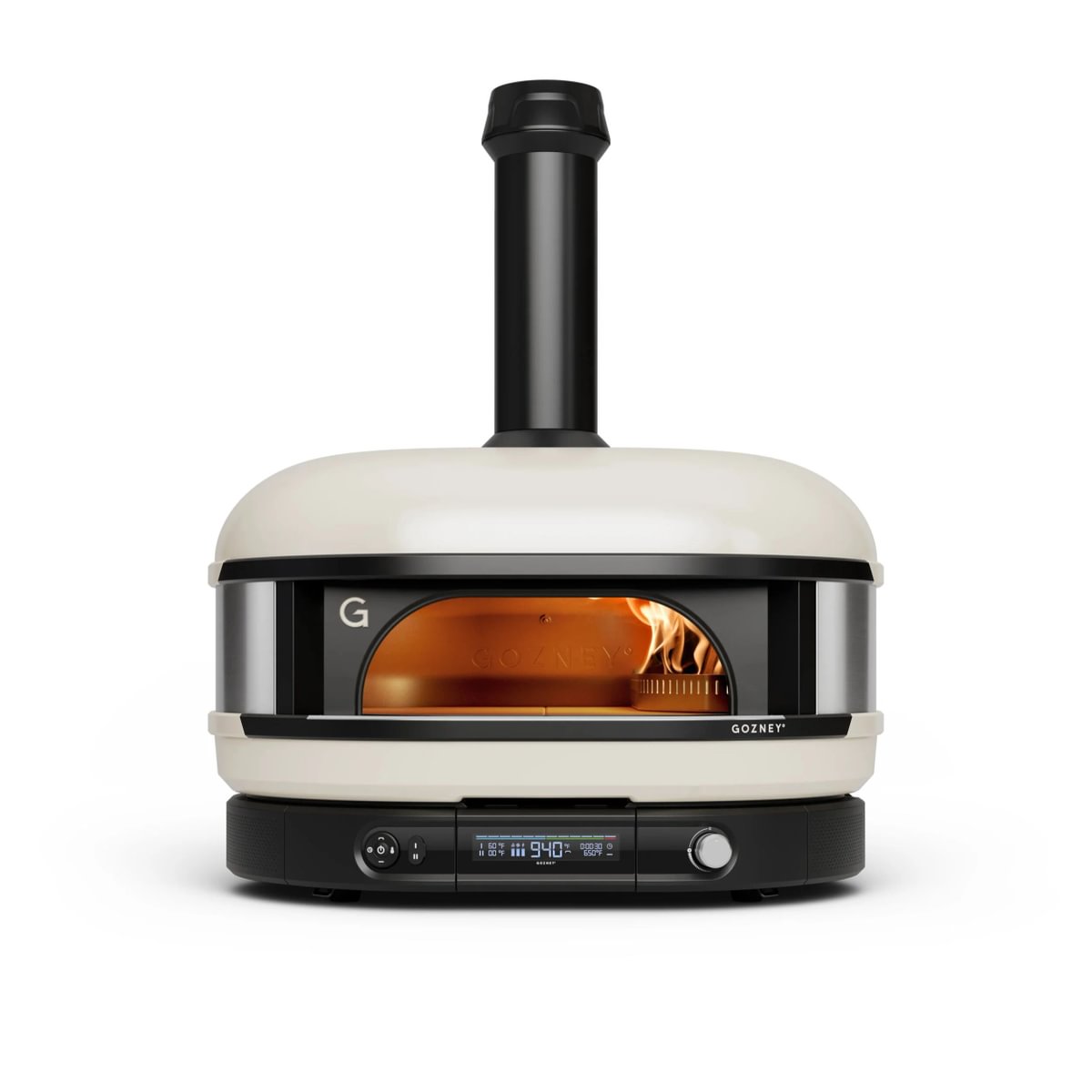 Gozney Pizzaofen Dome Gen 2.0 | Cremewessß Produktbild weiss mit Flammen