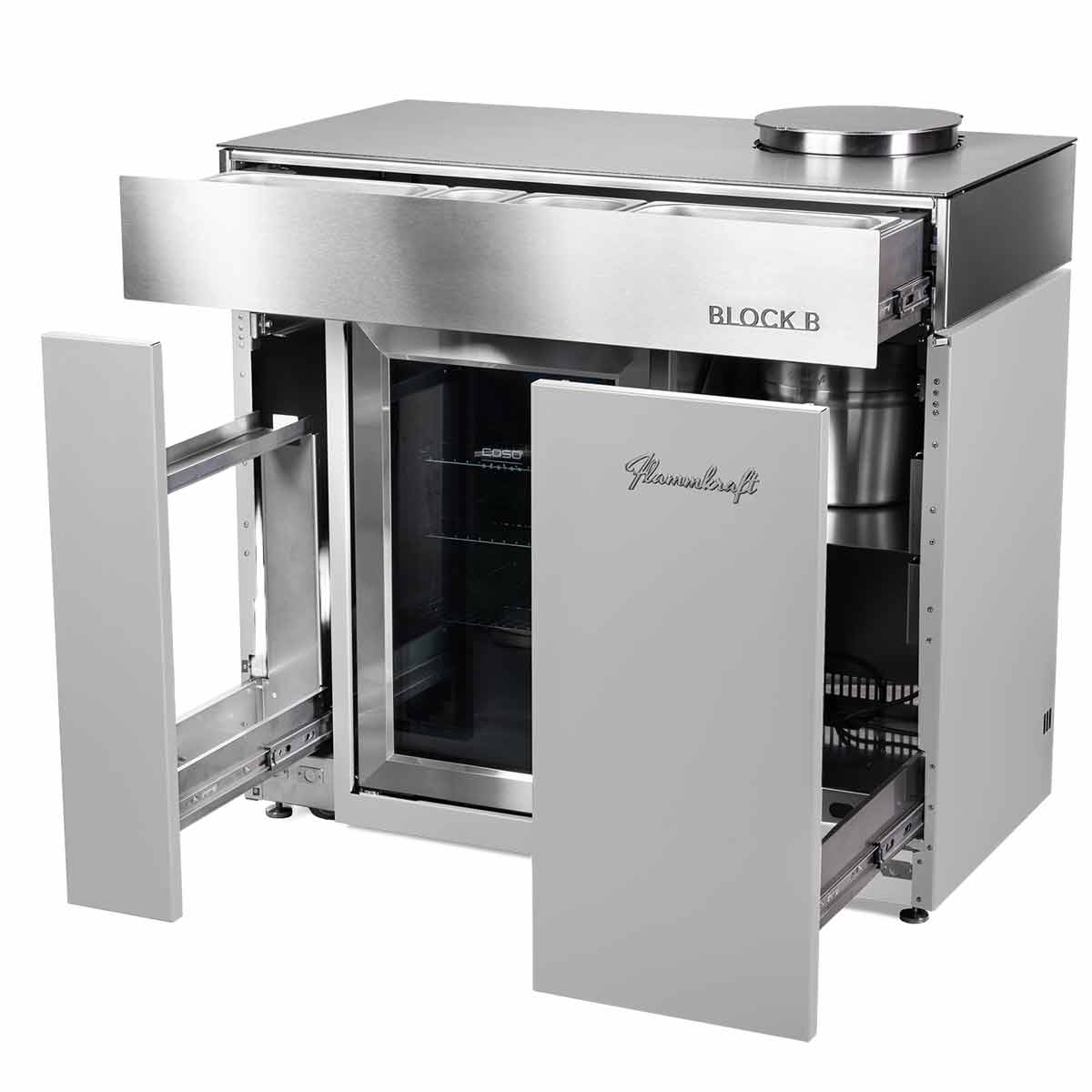 Flammkraft Block B, Flexibles Bar- und Kühlmodul, Frontauszüge