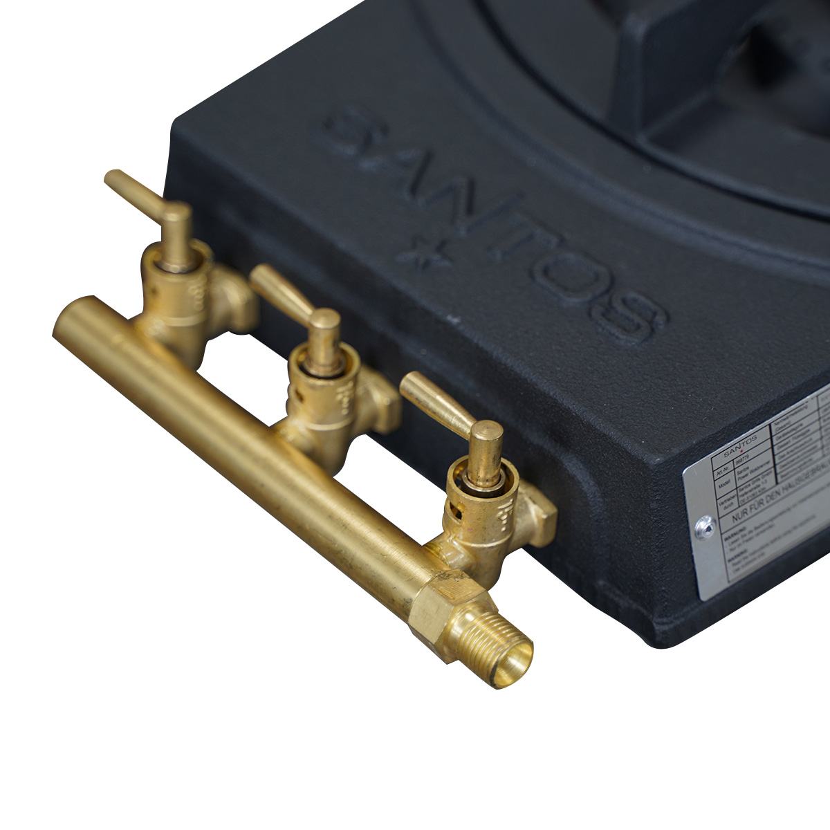 Santos Power Wokbrenner Nahaufnahme der drei regulierbaren Gashähne Santos Power Wokbrenner Nahaufnahme der drei regulierbaren Gashähne